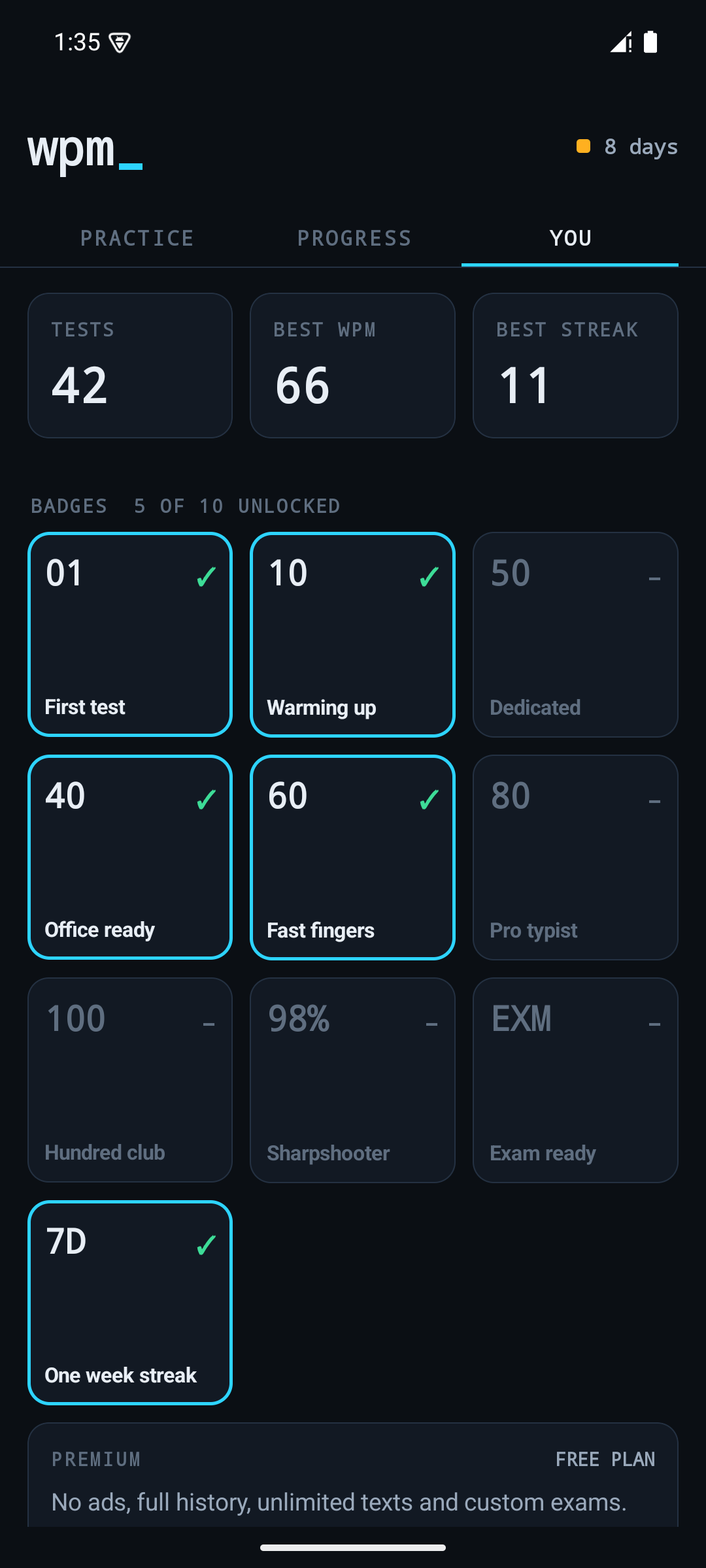 You tab with badges, Premium and settings
